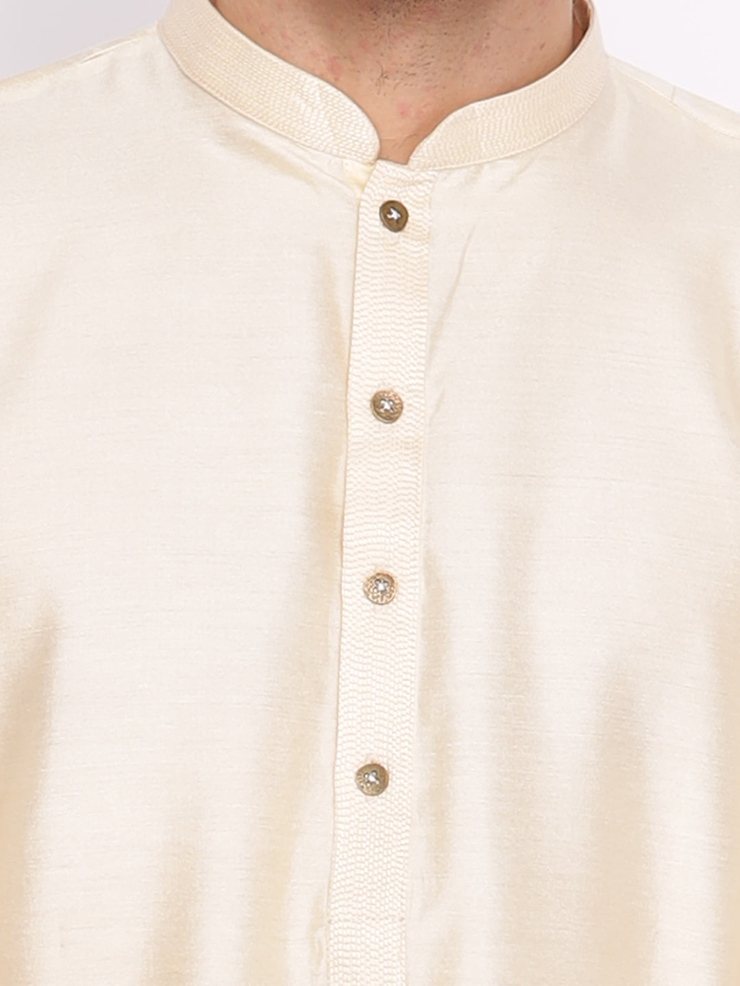 Full Sleeve Solid Kurta and Pyjama Set in Gold Cotton Blend