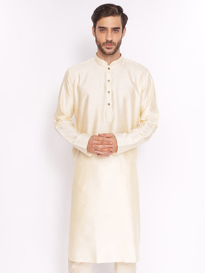 Full Sleeve Solid Kurta and Pyjama Set in Gold Cotton Blend