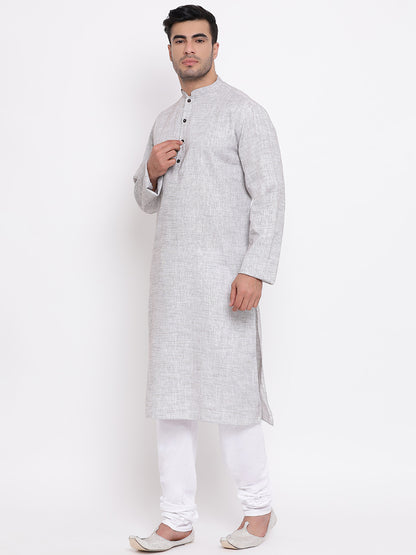 Full Sleeve Solid Kurta and Churidar Set in White Pure Cotton
