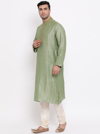 Full Sleeve Embroidered Kurta and Churidar Set in Dark Green Cotton Blend