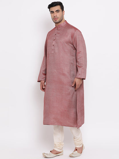 Full Sleeve Solid Kurta and Churidar Set in Maroon Cotton Blend