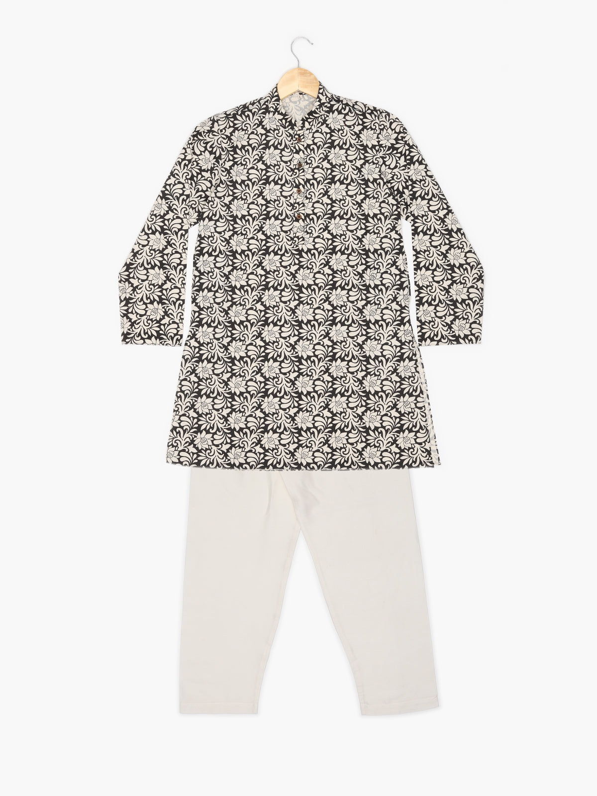Boys Festive & Party Kurta and Pyjama Set (Black Pack of 1)