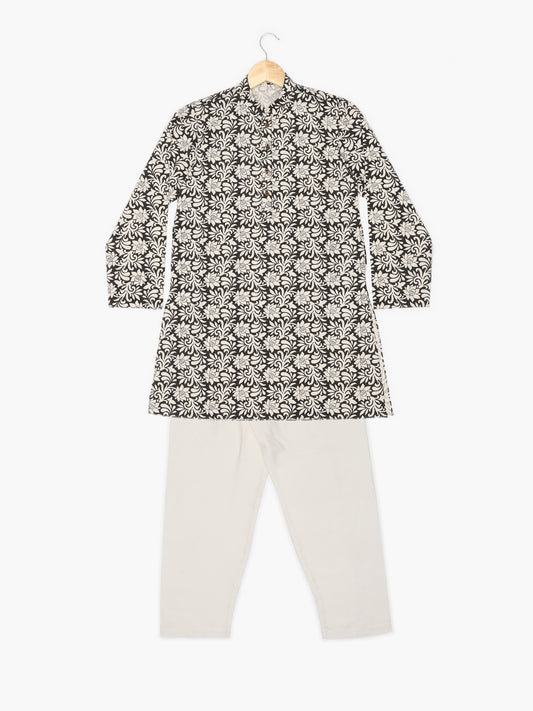 Boys Festive & Party Kurta and Pyjama Set (Black Pack of 1)
