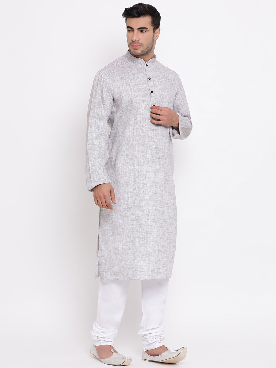 Full Sleeve Solid Kurta and Churidar Set in White Pure Cotton