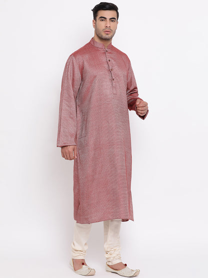 Full Sleeve Solid Kurta and Churidar Set in Maroon Cotton Blend