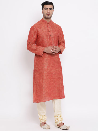 Full Sleeve Solid Kurta and Churidar Set in Brown Khadi Cotton