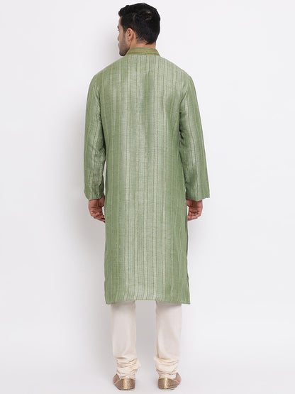Full Sleeve Embroidered Kurta and Churidar Set in Dark Green Cotton Blend