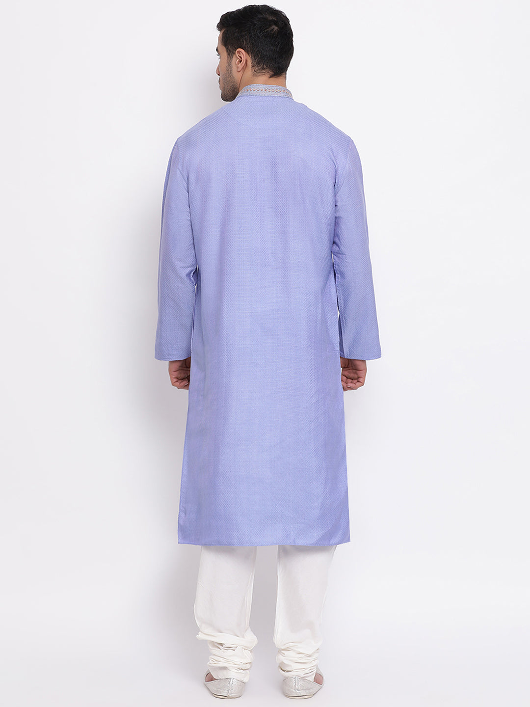 Full Sleeve Embroidered Kurta and Churidar Set in Purple Silk Blend