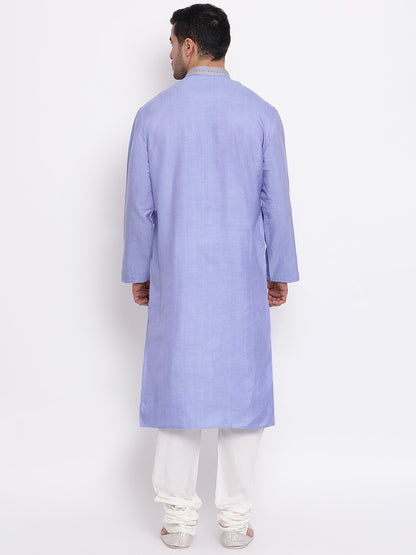 Full Sleeve Embroidered Kurta and Churidar Set in Purple Silk Blend