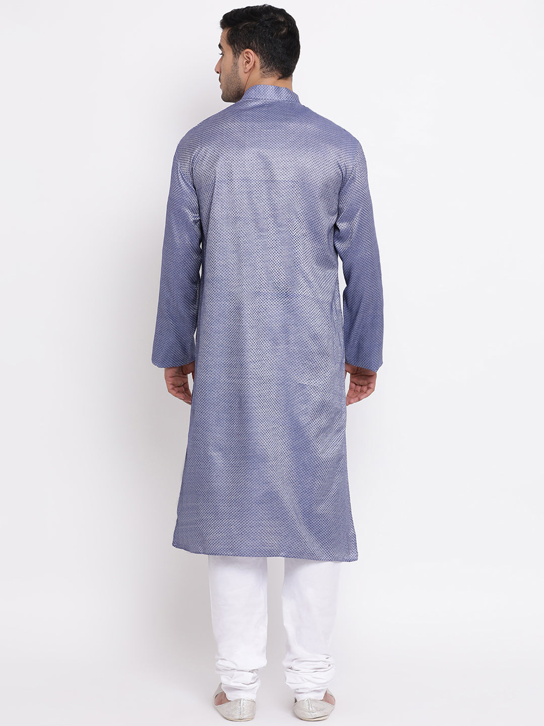 Full Sleeve Solid Kurta and Churidar Set in Blue Cotton Blend