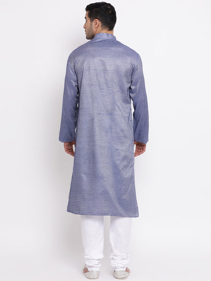 Full Sleeve Solid Kurta and Churidar Set in Blue Cotton Blend