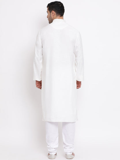 Full Sleeve Solid Kurta and Churidar Set in White Khadi Cotton