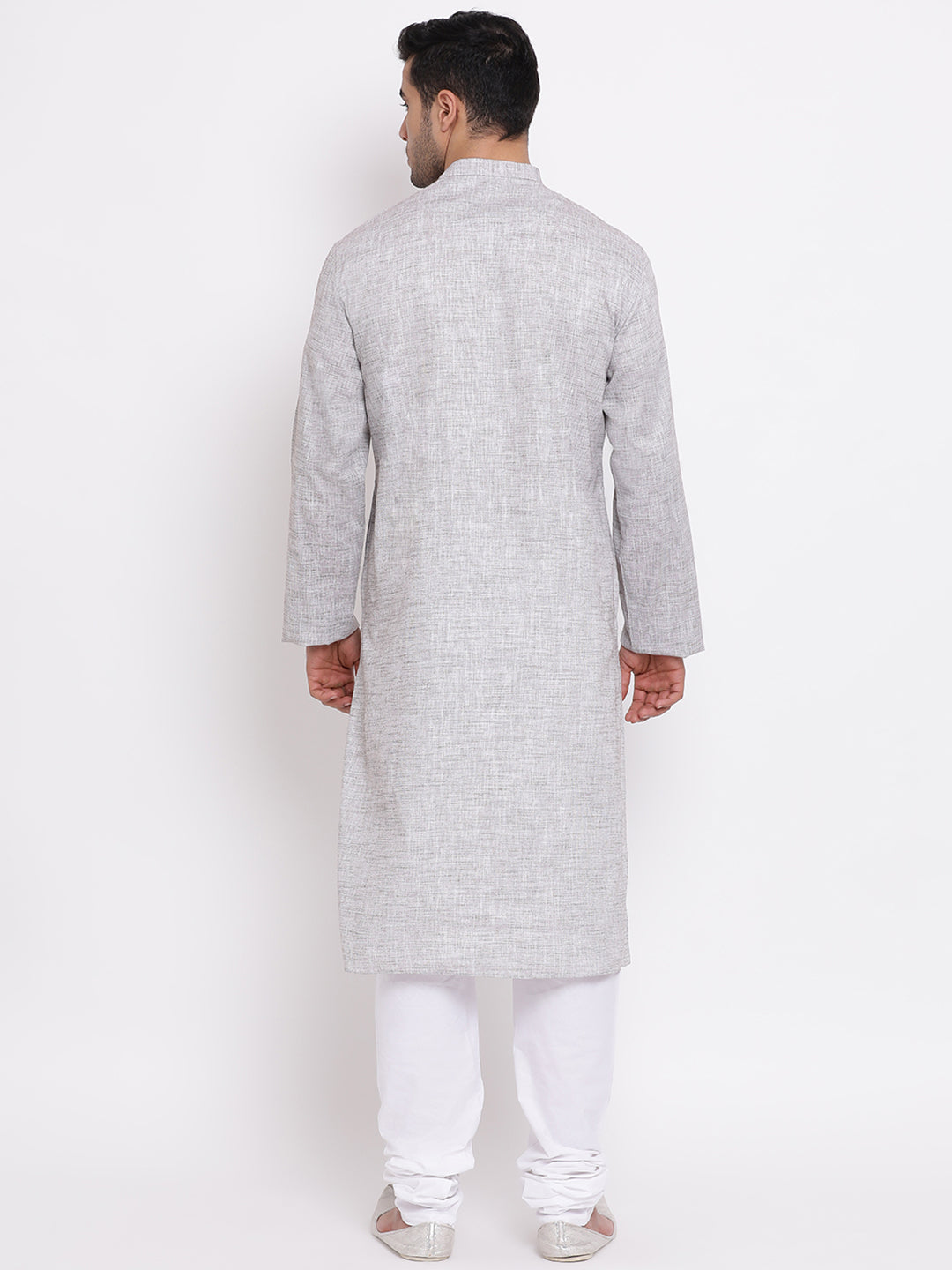 Full Sleeve Solid Kurta and Churidar Set in White Pure Cotton