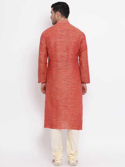 Full Sleeve Solid Kurta and Churidar Set in Brown Khadi Cotton