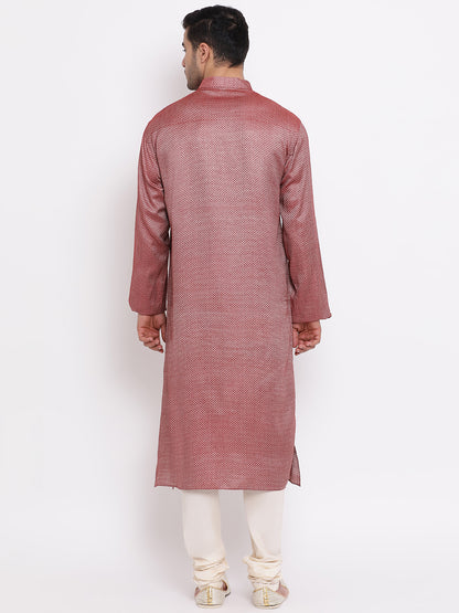 Full Sleeve Solid Kurta and Churidar Set in Maroon Cotton Blend