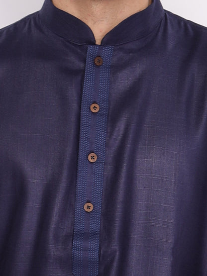 Full Sleeve Solid Kurta and Pyjama Set in Dark Blue Pure Cotton