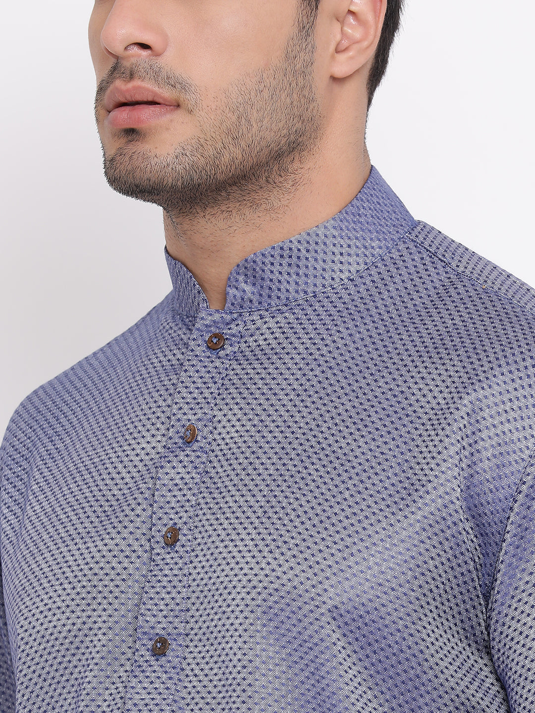 Full Sleeve Solid Kurta and Churidar Set in Blue Cotton Blend