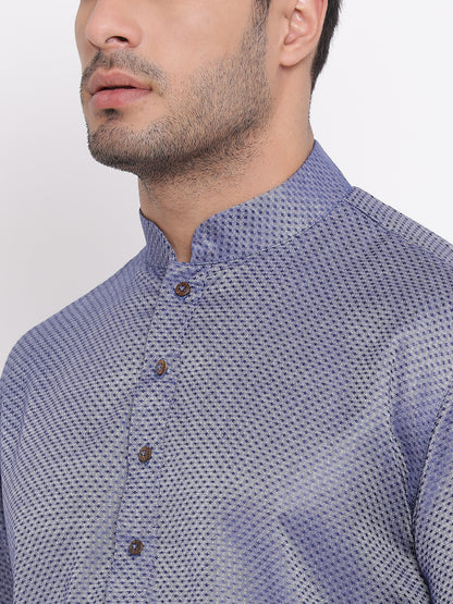 Full Sleeve Solid Kurta and Churidar Set in Blue Cotton Blend