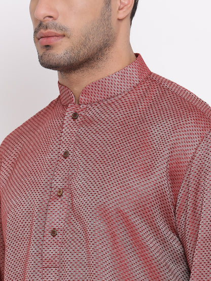 Full Sleeve Solid Kurta and Churidar Set in Maroon Cotton Blend