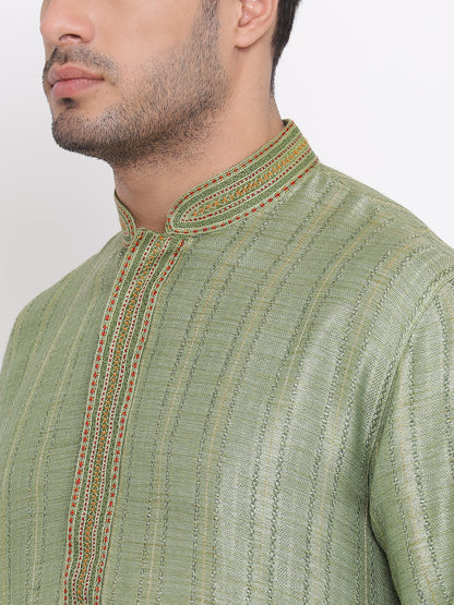 Full Sleeve Embroidered Kurta and Churidar Set in Dark Green Cotton Blend