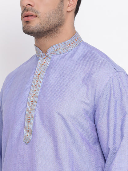 Full Sleeve Embroidered Kurta and Churidar Set in Purple Silk Blend