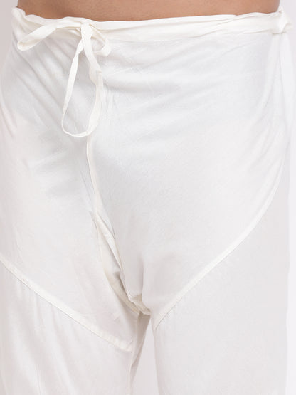 Full Sleeve Woven Kurta and Churidar Set in Beige Khadi Cotton