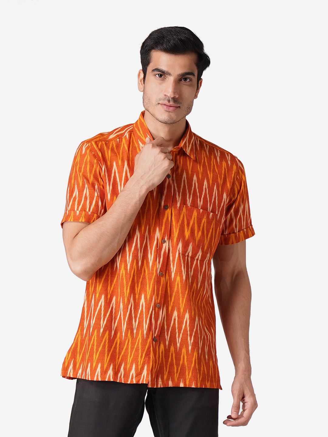 Men Printed Casual Orange Shirt