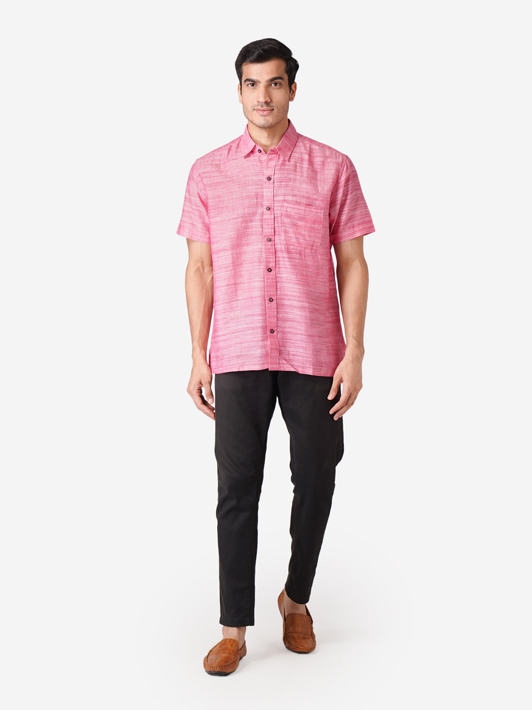 Men Self Design Casual Pink Shirt