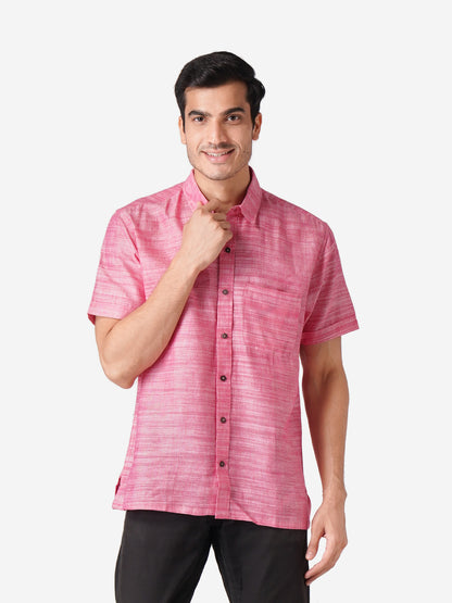 Men Self Design Casual Pink Shirt