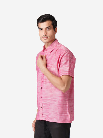 Men Self Design Casual Pink Shirt