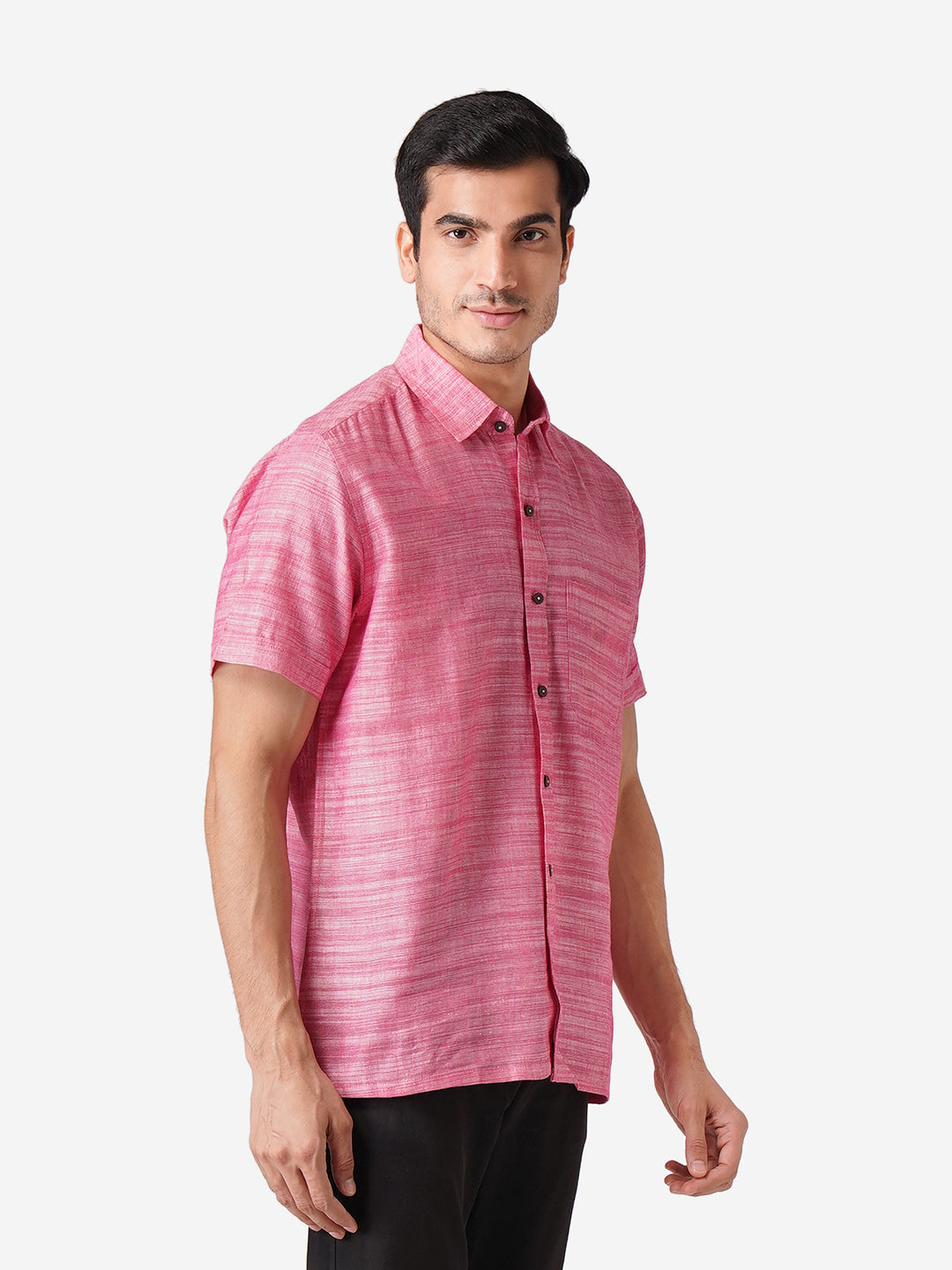 Men Self Design Casual Pink Shirt
