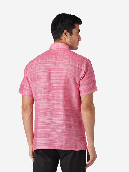 Men Self Design Casual Pink Shirt