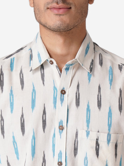Men Printed Casual White Shirt