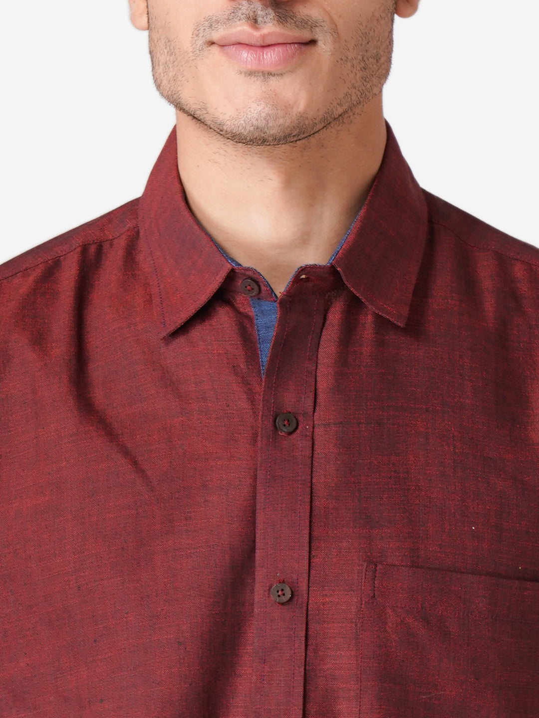 Men Self Design Casual Maroon Shirt