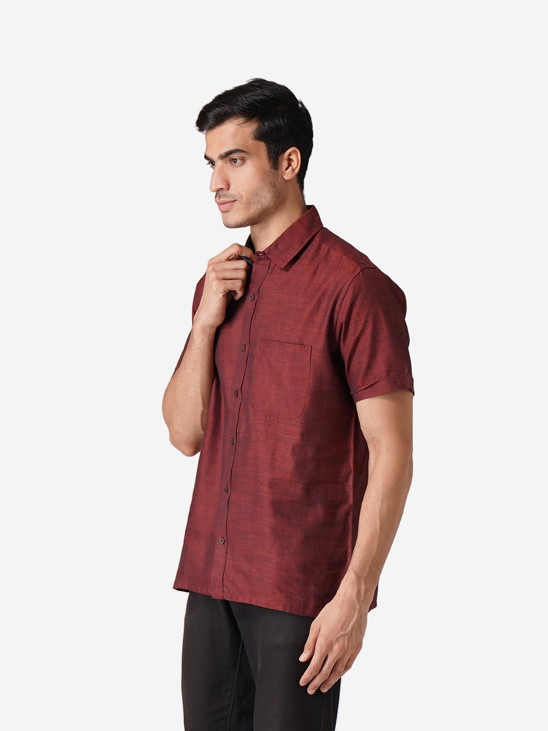 Men Self Design Casual Maroon Shirt