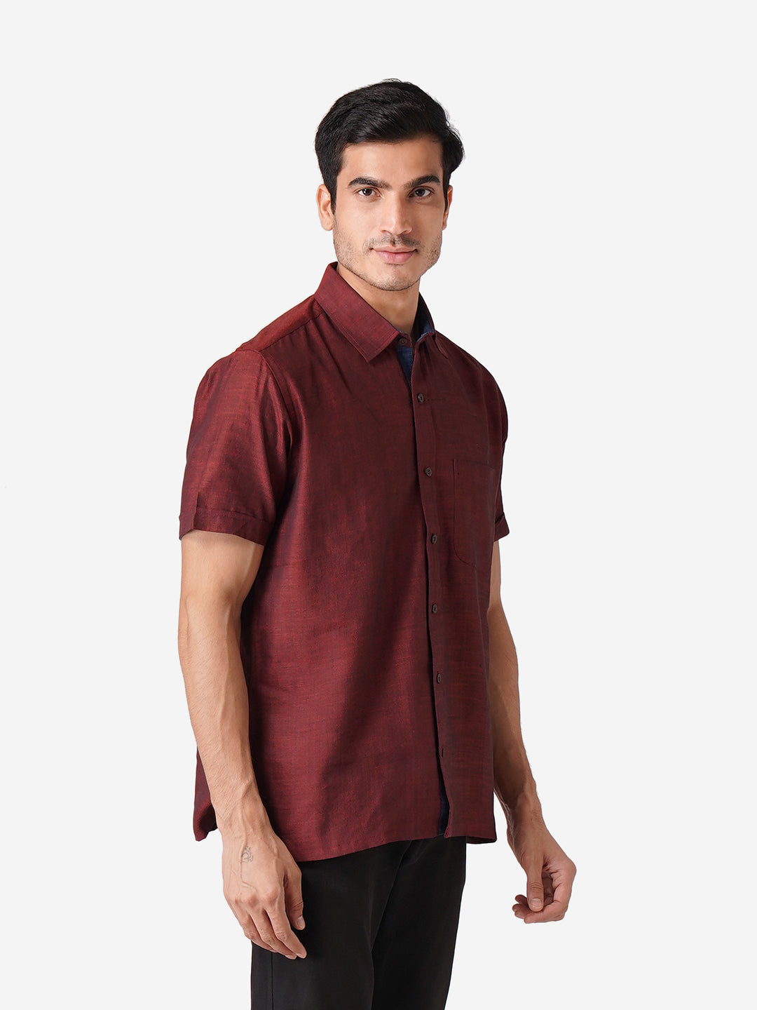 Men Self Design Casual Maroon Shirt