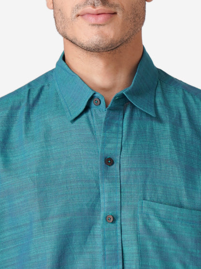 Men Self Design Casual Blue Shirt
