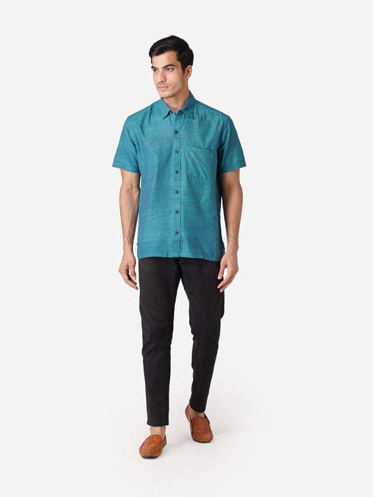 Men Self Design Casual Blue Shirt