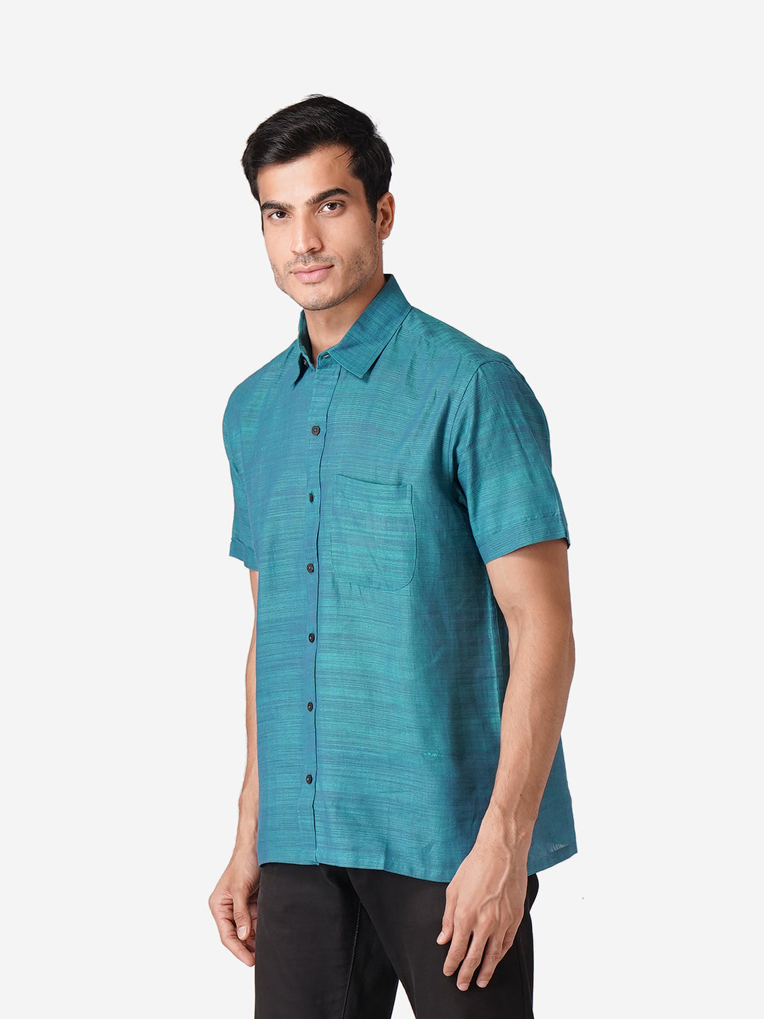 Men Self Design Casual Blue Shirt