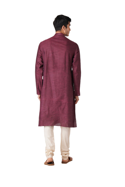 Full Sleeve Self Design Kurta and Churidar Set in Purple Pure Cotton
