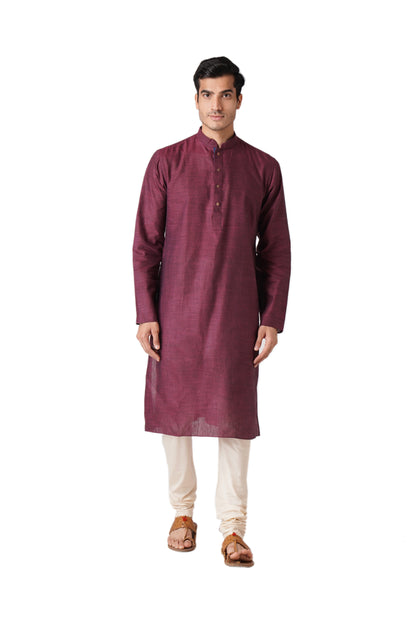 Full Sleeve Self Design Kurta and Churidar Set in Purple Pure Cotton