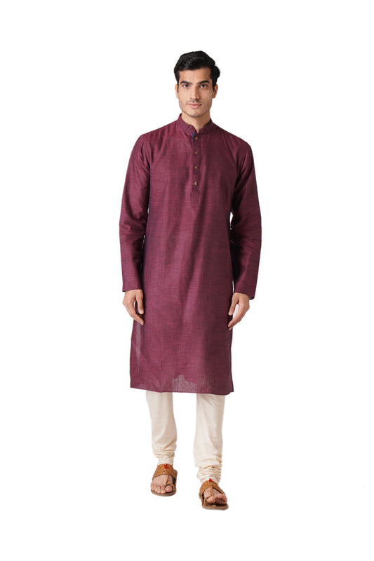 Full Sleeve Self Design Kurta and Churidar Set in Purple Pure Cotton
