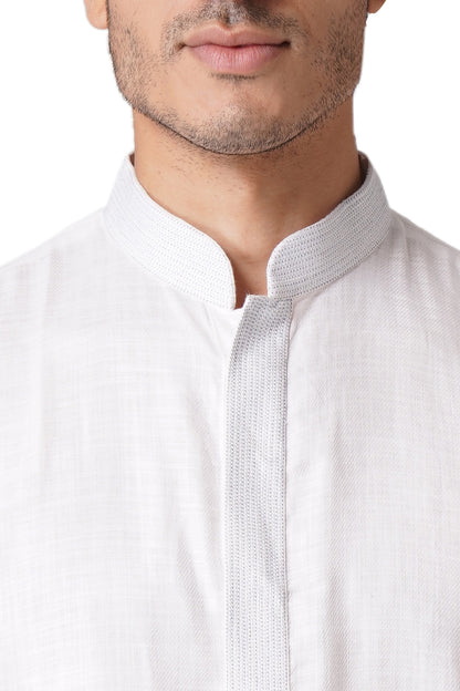Full Sleeve Printed Kurta and Churidar Set in White Pure Cotton