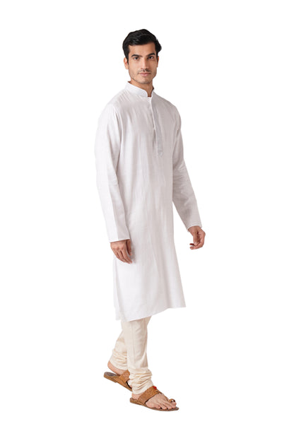 Full Sleeve Printed Kurta and Churidar Set in White Pure Cotton