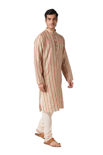 Full Sleeve Striped Kurta and Churidar Set in Multicolor Pure Cotton