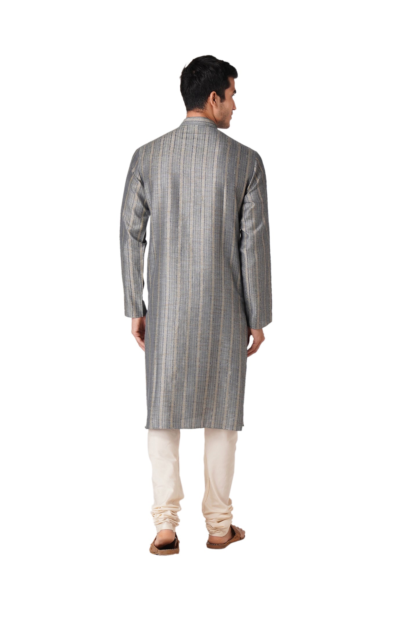 Full Sleeve Striped Kurta and Churidar Set in Blue Pure Cotton