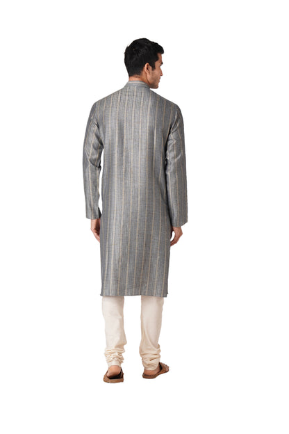 Full Sleeve Striped Kurta and Churidar Set in Blue Pure Cotton