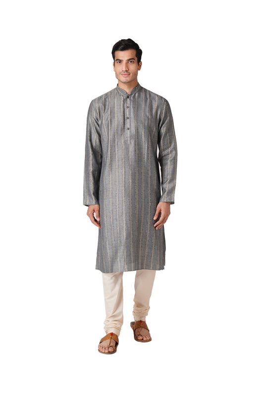 Full Sleeve Striped Kurta and Churidar Set in Blue Pure Cotton