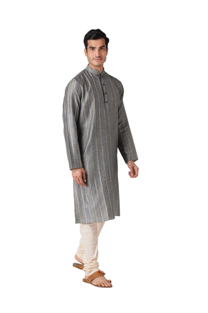 Full Sleeve Striped Kurta and Churidar Set in Blue Pure Cotton