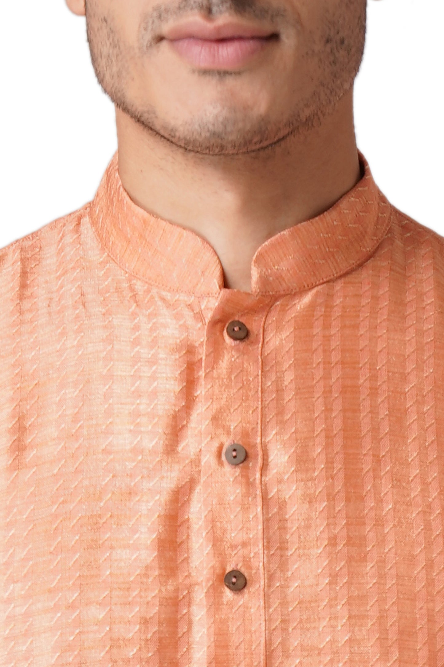 Full Sleeve Self Design Kurta and Churidar Set in Orange Pure Cotton